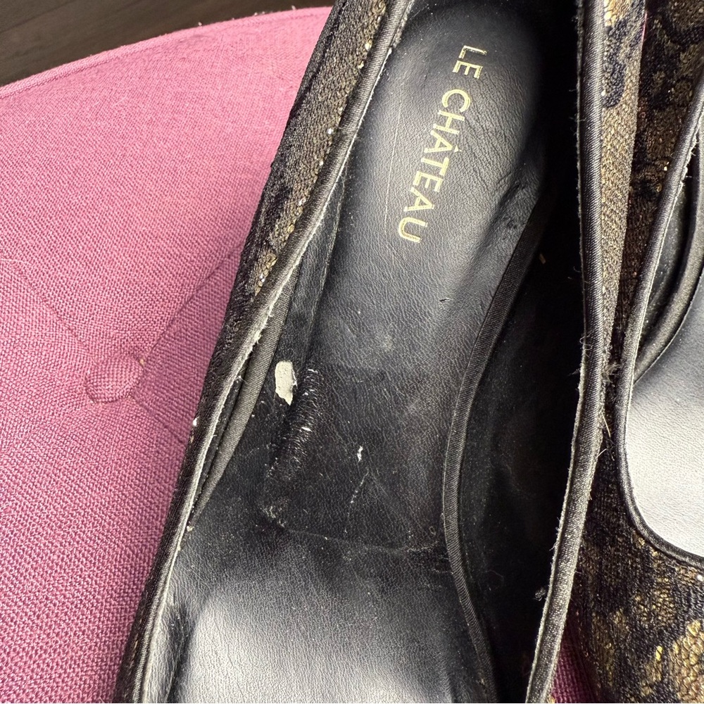 Vintage Le Château Lace Metallic Black and Gold Heels Y2K Vintage Size‎ 8 - Picture 4 of 8
